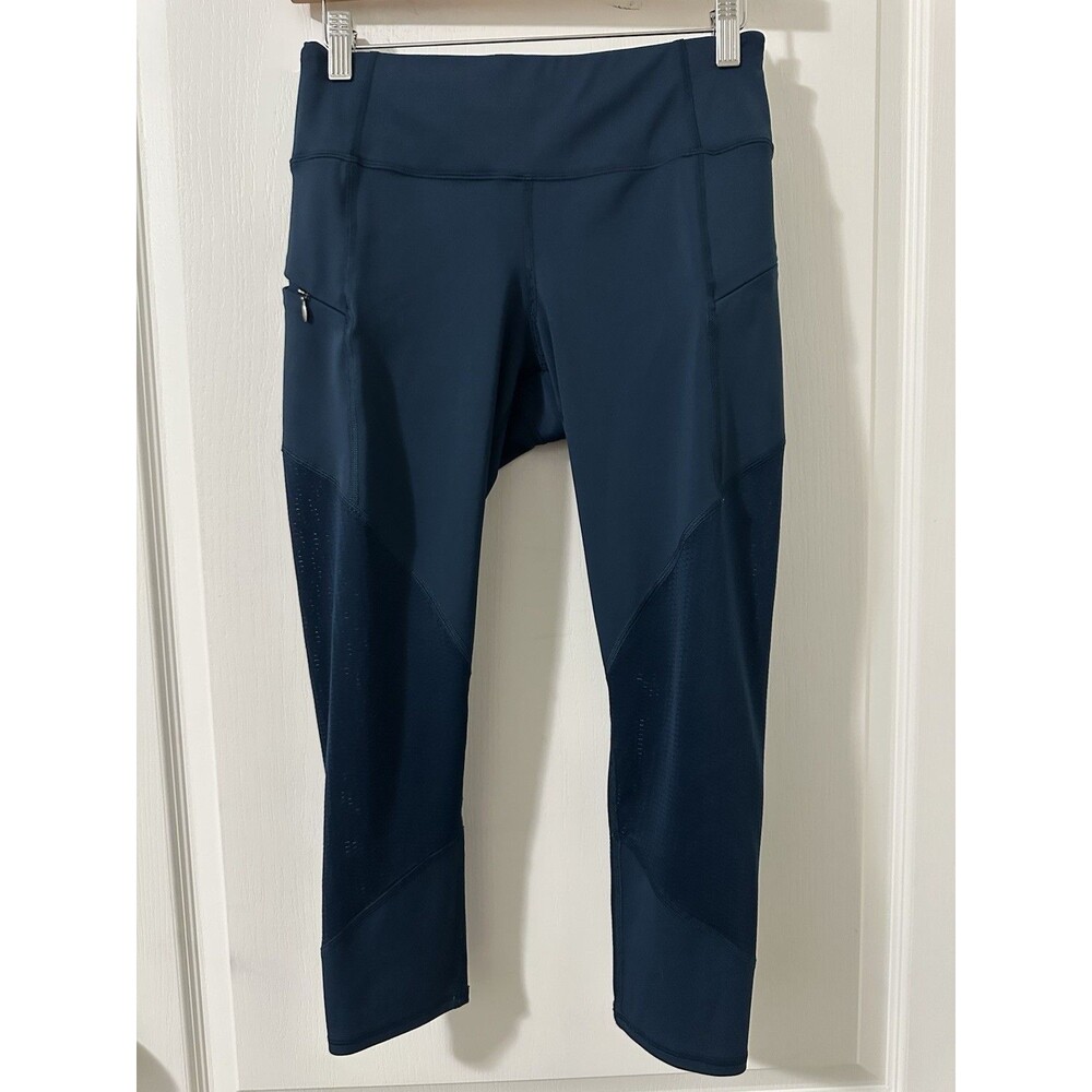 Athleta Mesh Contender Leggings Womens Size Small Paradise Blue Yoga Gym Capri
